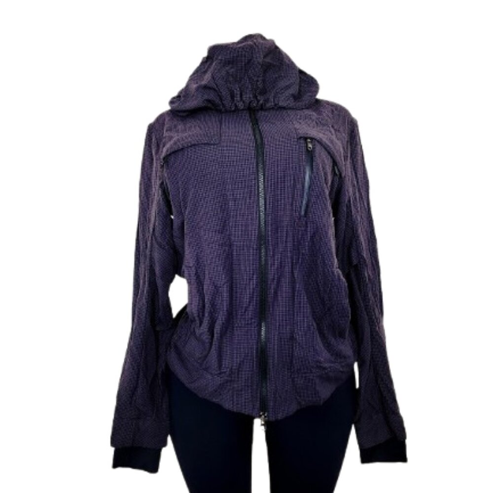 Lululemon Women's Houndstooth Swift Black Full-Zip Windbreaker Relay Jacket Sz M - Picture 1 of 8